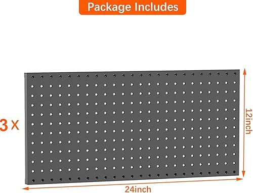 Miniatura 4 de TORACK 3 paneles de metal para pared, garaje, herramientas utilitarias, sistema de almacenamiento de tablero de clavijas para banco de trabajo,