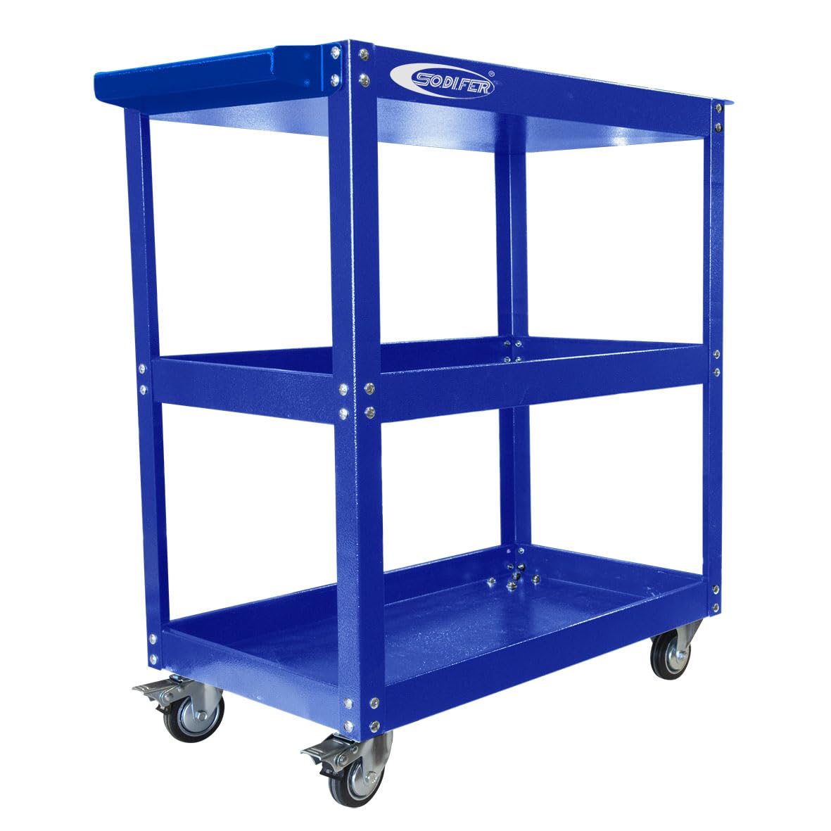 Labor Carrello da Officina a 3 Ripiani in Metallo Verniciato – Ruote con Freno – Maniglia e Griglia Portautensili – Portata Fino a 100 kg