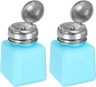 HARFINGTON 2pcs Solvent Alcohol Dispenser 100ml(3.4oz) Press Type ESD Safe Anti-Splash Liquid Dispenser Pump with Sealing Stainless Steel Lid for Acetone Cleanser, Polish Remover, Blue