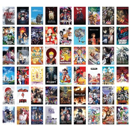 Image of SG Pack of 54 Aesthetic Anime Manga Wall Collage Kit Posters - 4 x 6 Inches Wall Decor Poster - Wall Art For Bedroom, Living room, Office (Vintage)