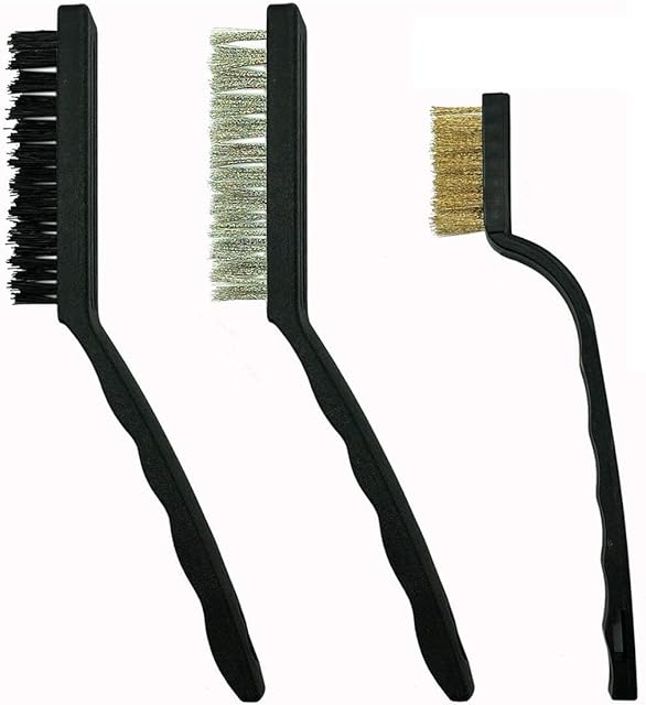 Pack of 3 Steel Nylon & Copper Wire Brush Cleaning Paint Metal Rust Remover Brushes