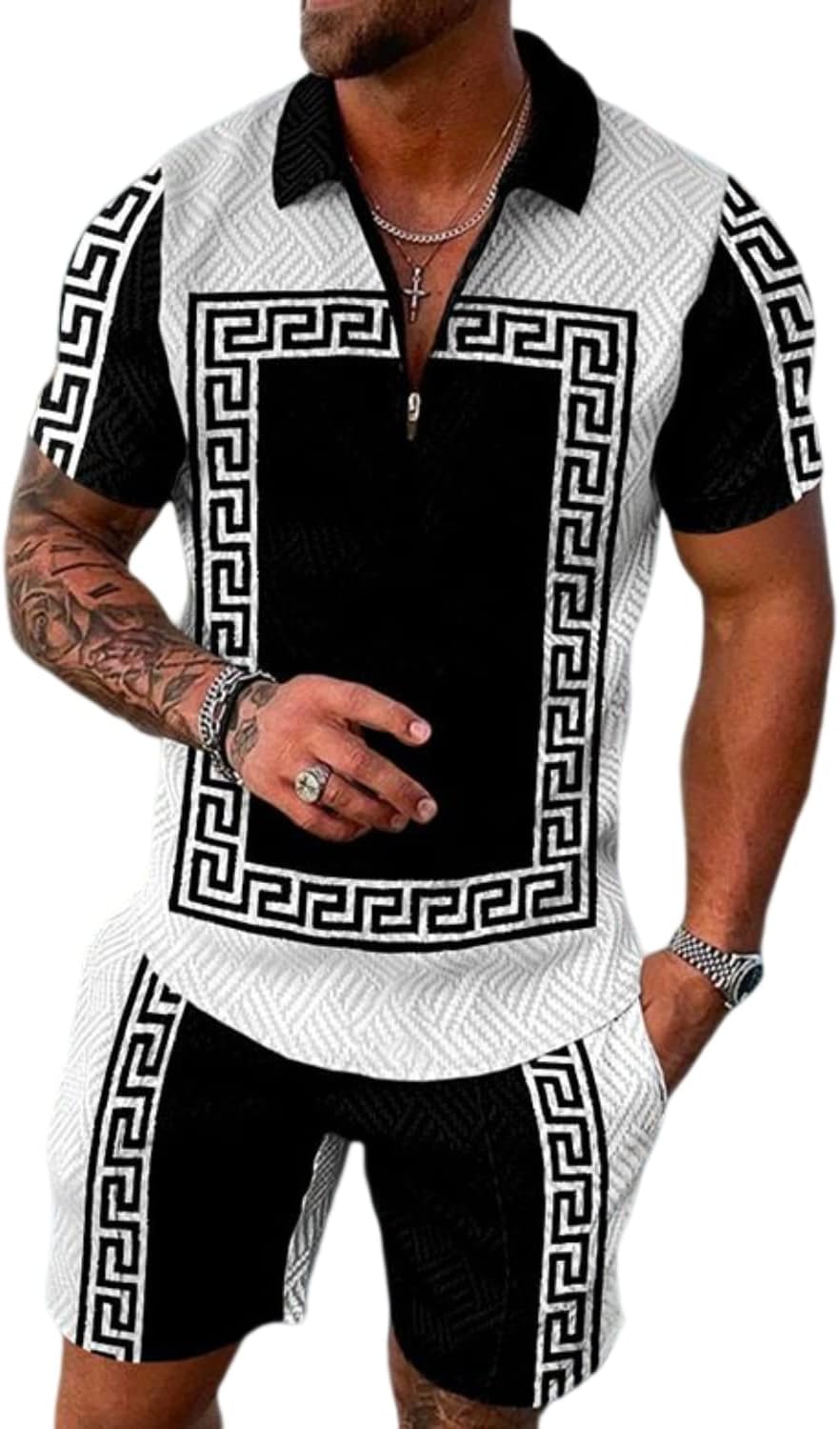 Mens Short Sets 2 Piece Outfits Short Sleeve Zipper Polo Shirt and Shorts Sets Casual Sport Summer Outfits Tracksuits
