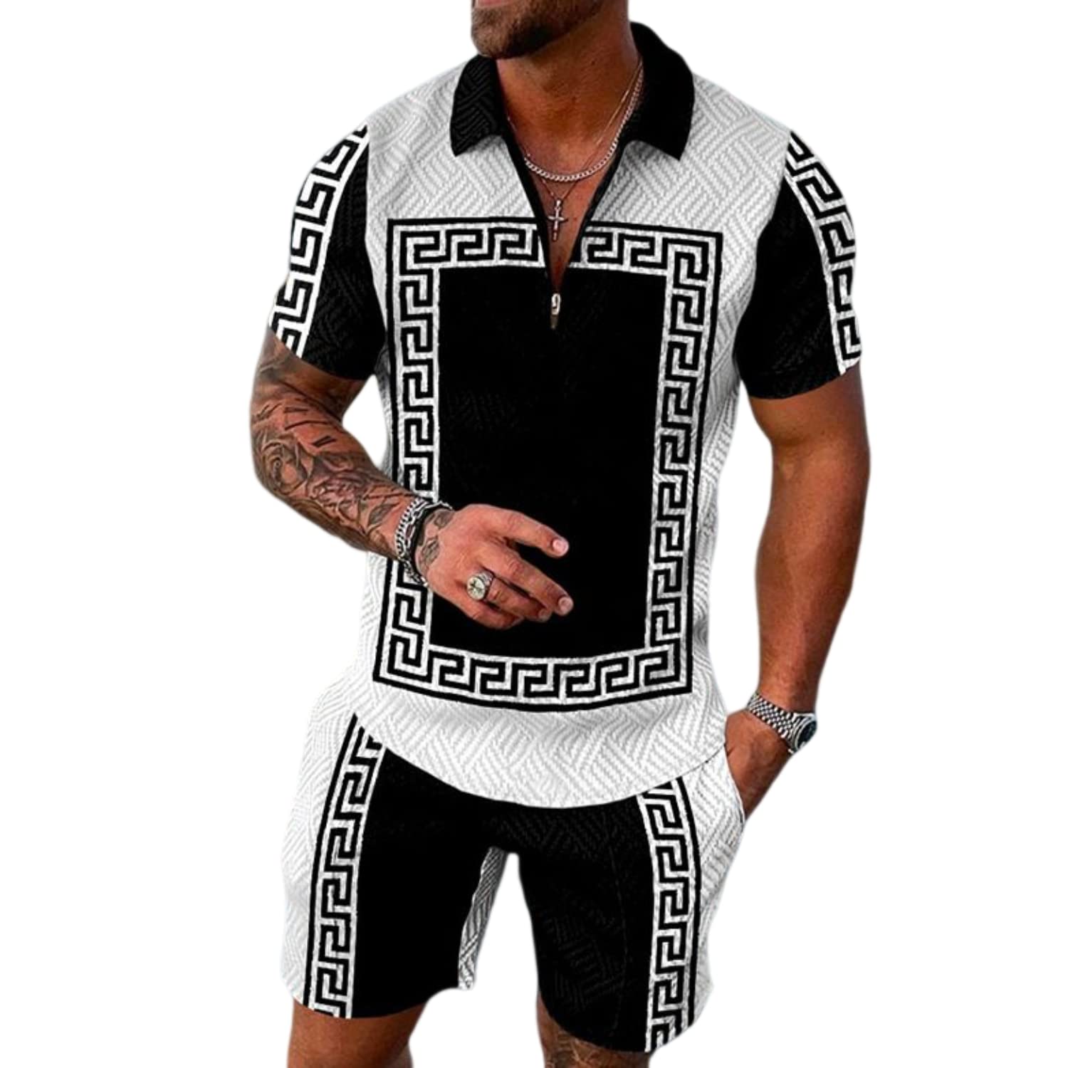 MARLLCO Mens Short Sets 2 Piece Outfits Short Sleeve Zipper Polo Shirt and Shorts Sets Casual Sport Summer Outfits Tracksuits