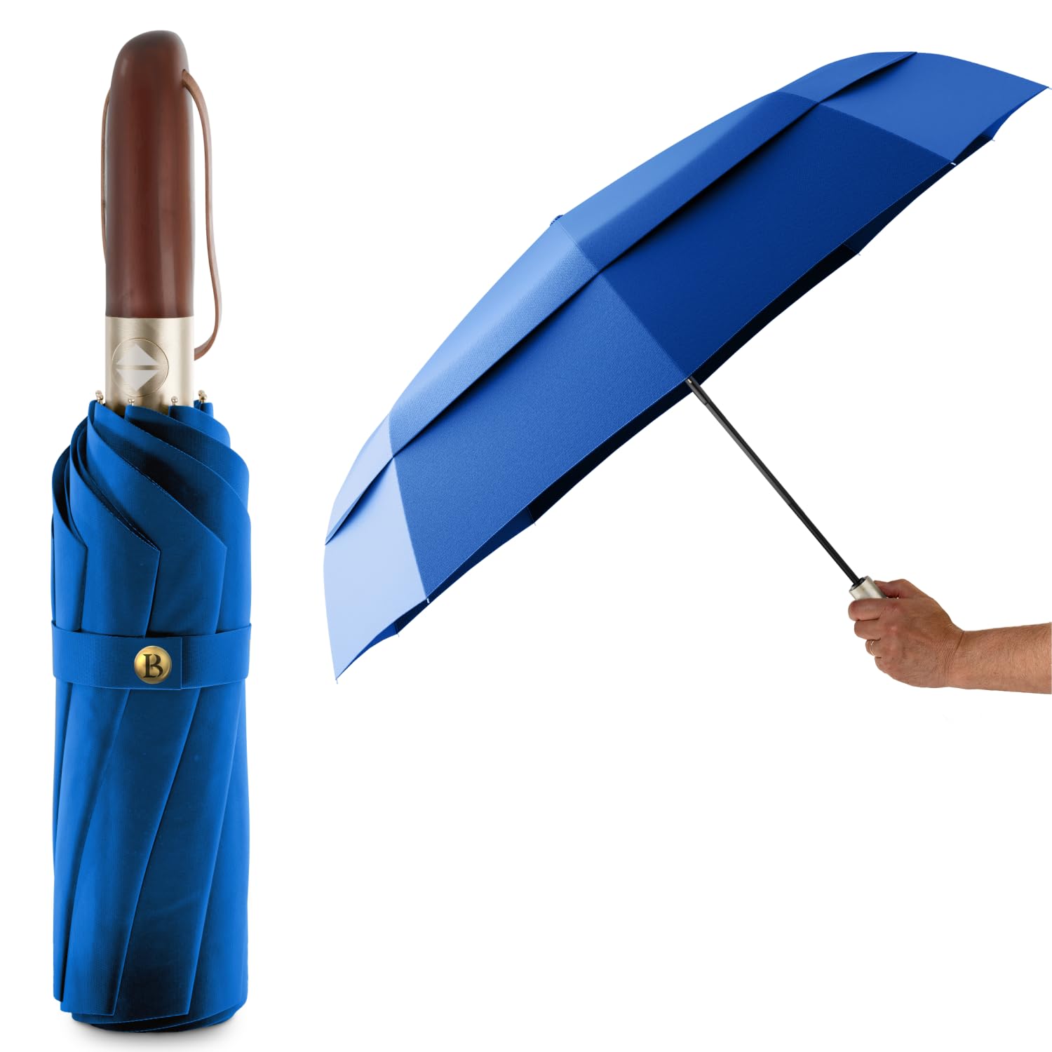 LOGAN & BARNES Taschenschirm sturmfest Ø103cm - Regenschirm sturmfest Klein mit hochwertigem Echtholzgriff und Auf-zu- Taschenschirm Automatik Modell Amsterdam