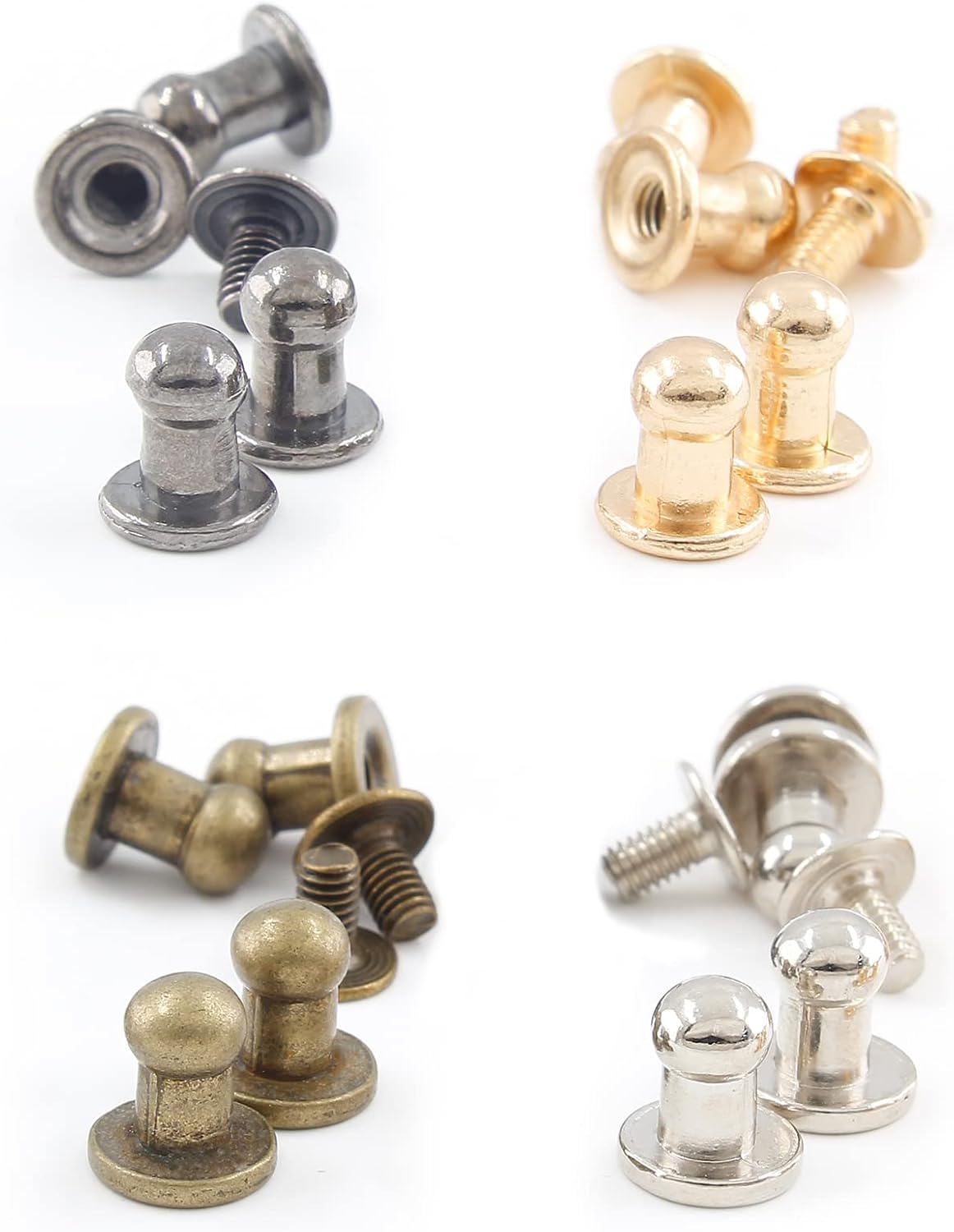 Moicstiy 100Set 5mm Round Head Button Studs Solid Button Stud Screw Leather Button Rivets for Bag, Belt, Craft, DIY Decoration (Silver+Gold+Black+Bronze)