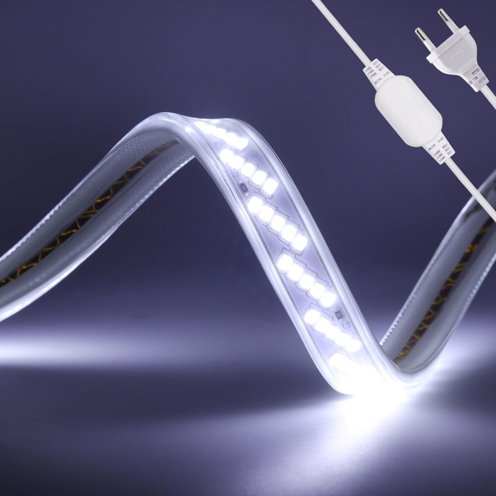 Striscia LED 230V 10m luce bianca 6000K, IP65 impermeabile flessibile, 320 LED/m fata LED super luminosa ad alta densità CRI90+, può essere tagliata ogni 50cm