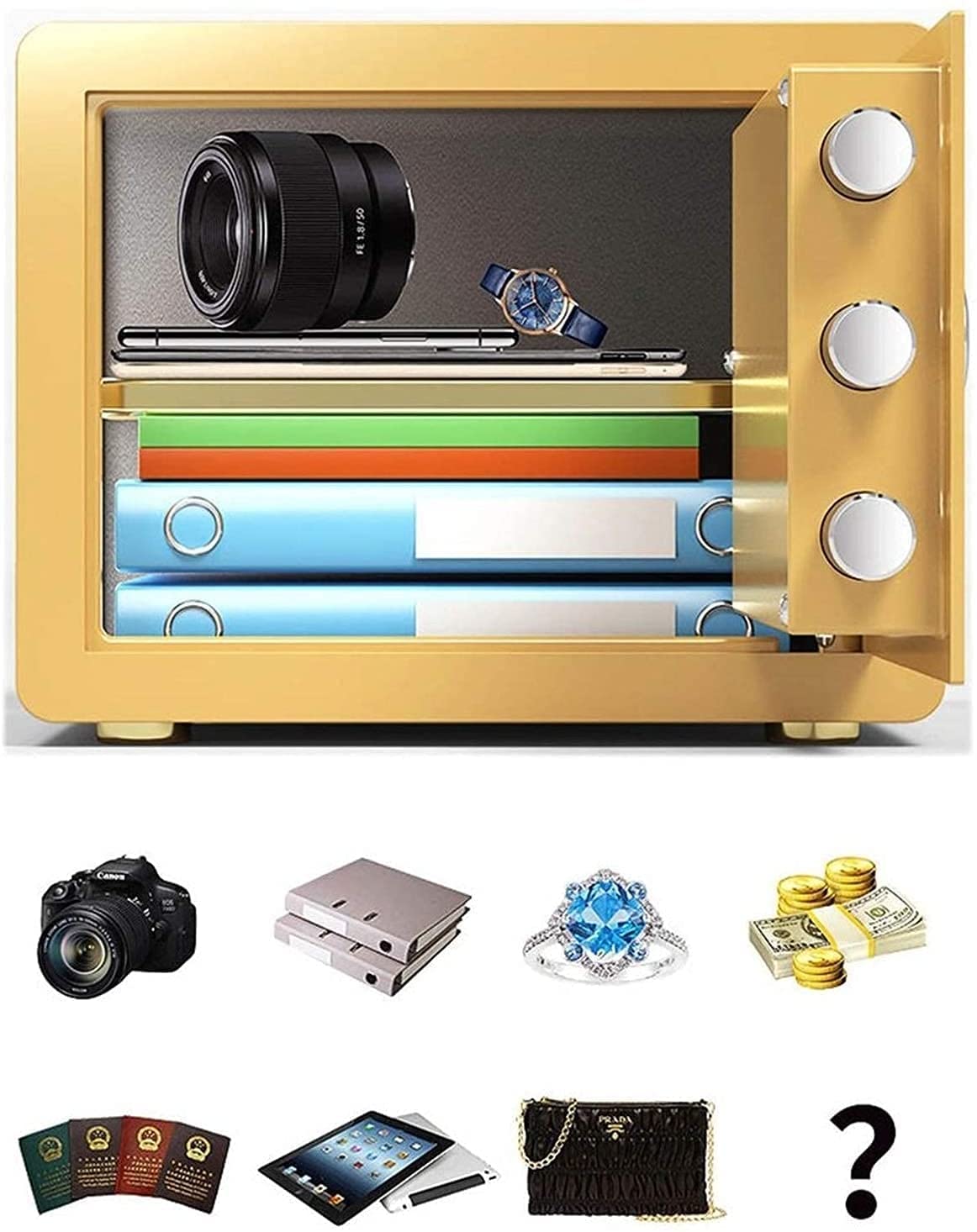 RLKHXBS Fireproof Waterproof Box,Safe Security Box, 45Cm Mechanical Password with Keys Household Small Safe Anti-Theft All-Steel Stealth in-Wall for Home