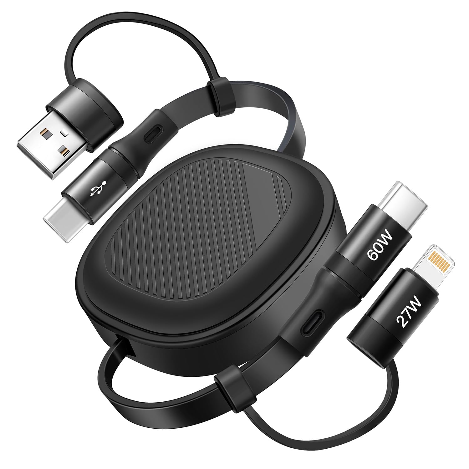 5 in 1 Multi Charging Cable, 60W Retractable USB A/C to USB C/Lightning Fast Charging Cable, 4-Stage Length Preset USB Type C Charger Cord for iPhone