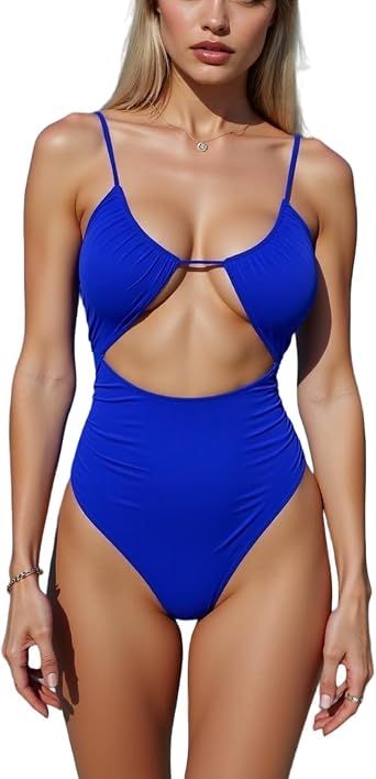 Womens One Piece Swimsuit Tummy Control Bathing Suit Sexy Flattering Cheeky High Cut Out Cute Ladies Swimwear