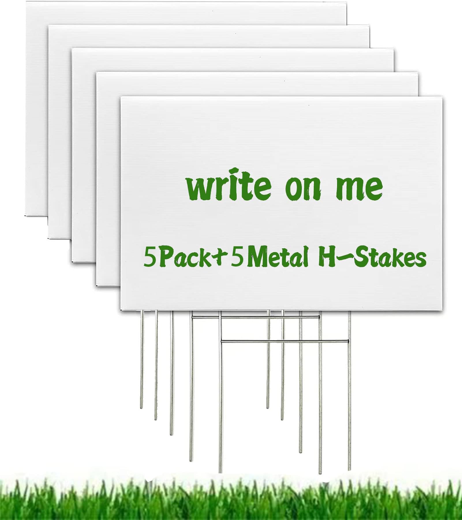 Blank Yard Signs with Stakes 17",White Corrugated Plastic Lawn Sign Double Sided for Garage Sale,Estate,Rent,Security,Address,Poster Board 17 x 12 In,DIY Custom House Outdoor Sign,5 Packs
