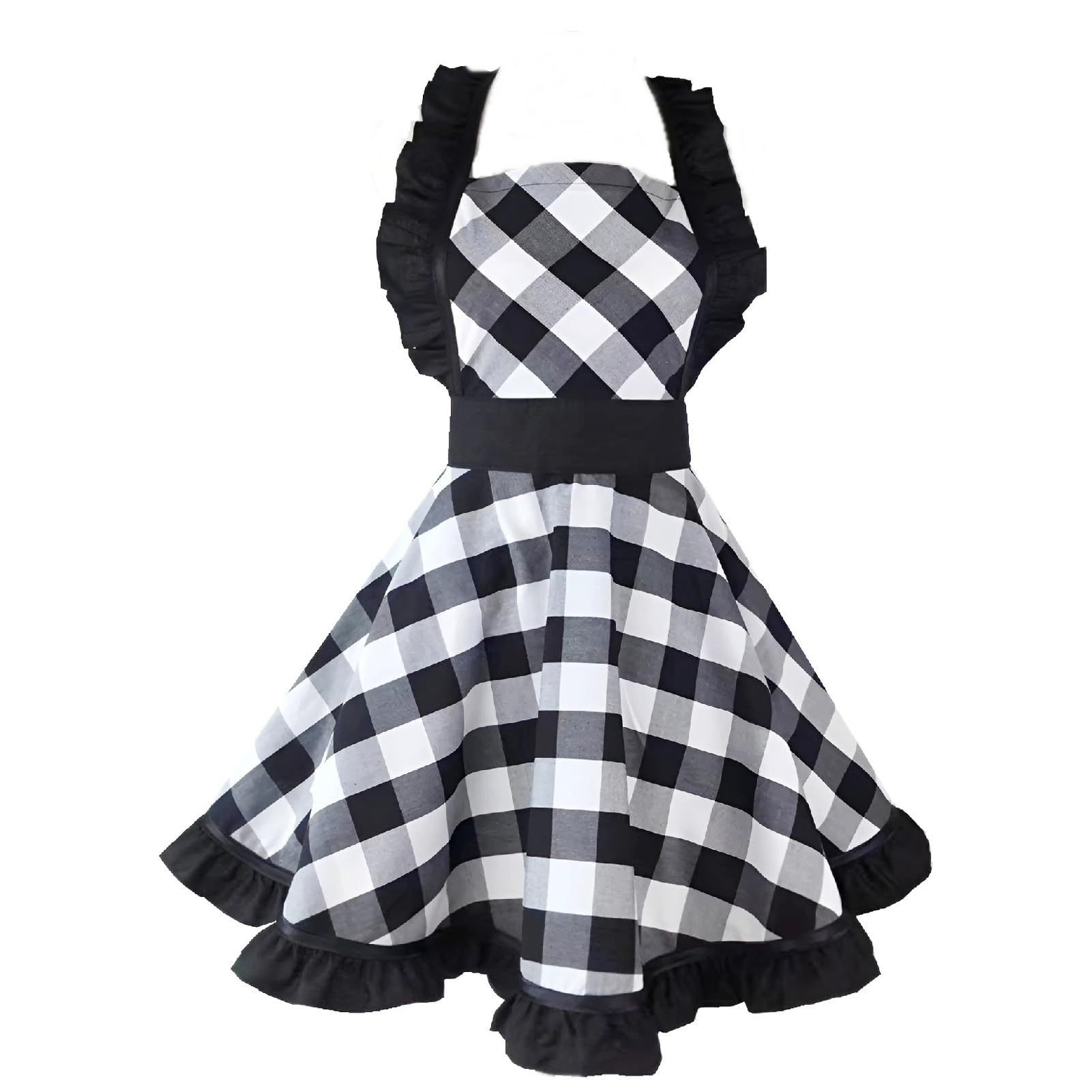 Amazon.co.jp: [ZERONOWA] エプロン ギンガムチェック フリル付き 女性