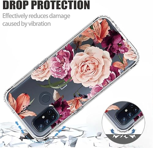 Miniatura 7 de Funda para OnePlus Nord N10 5G, BE2029 funda con protector de pantalla de vidrio templado, bonito patrón floral transparente de cuerpo completo