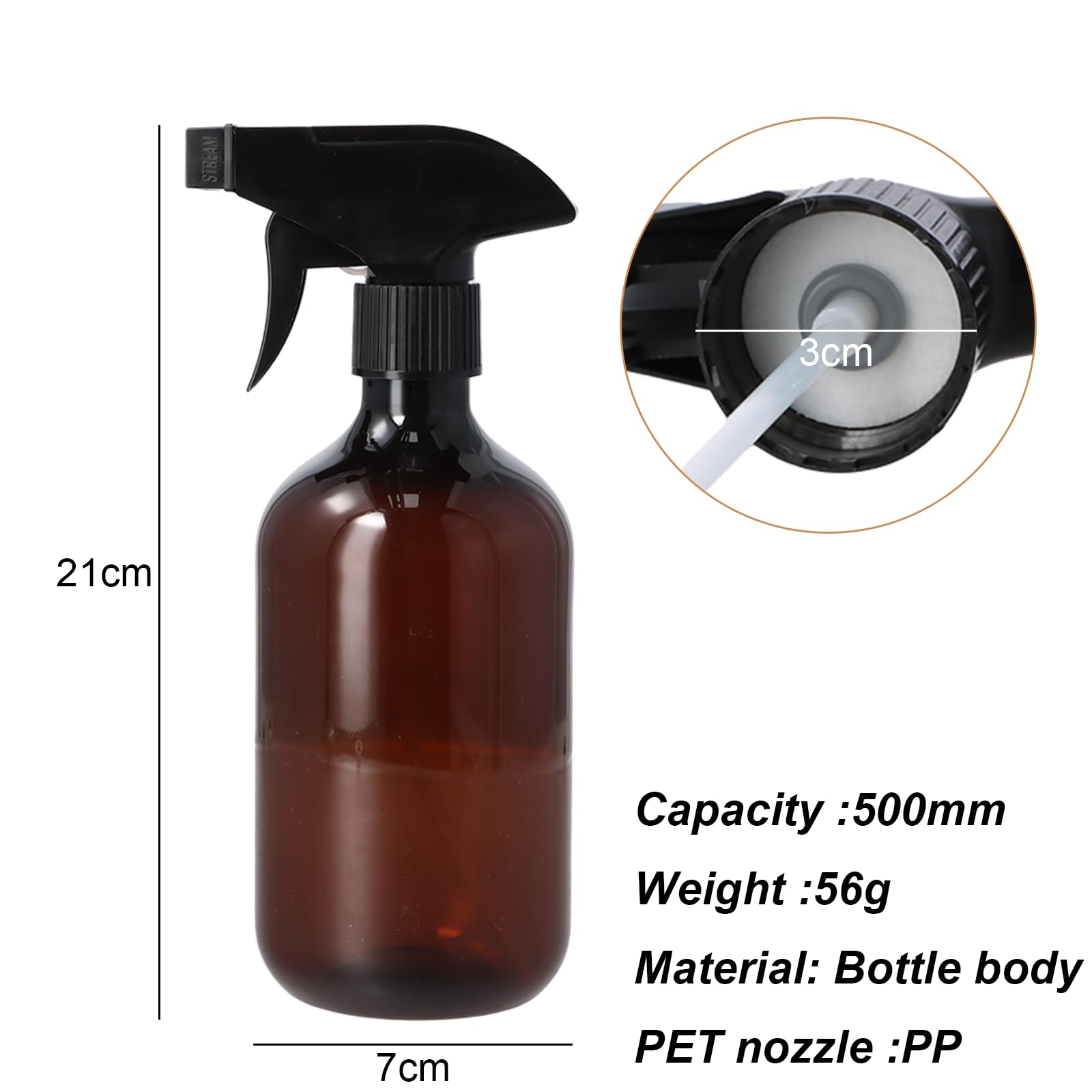 2 Piezas Botella de Spray 500 ml, Pulverizador Agua Peluqueria, Botellas de Plástico Reutilizables para Hogar, Jardín, Cocina y Limpieza, Frasco de Spray Vacío (marrón)