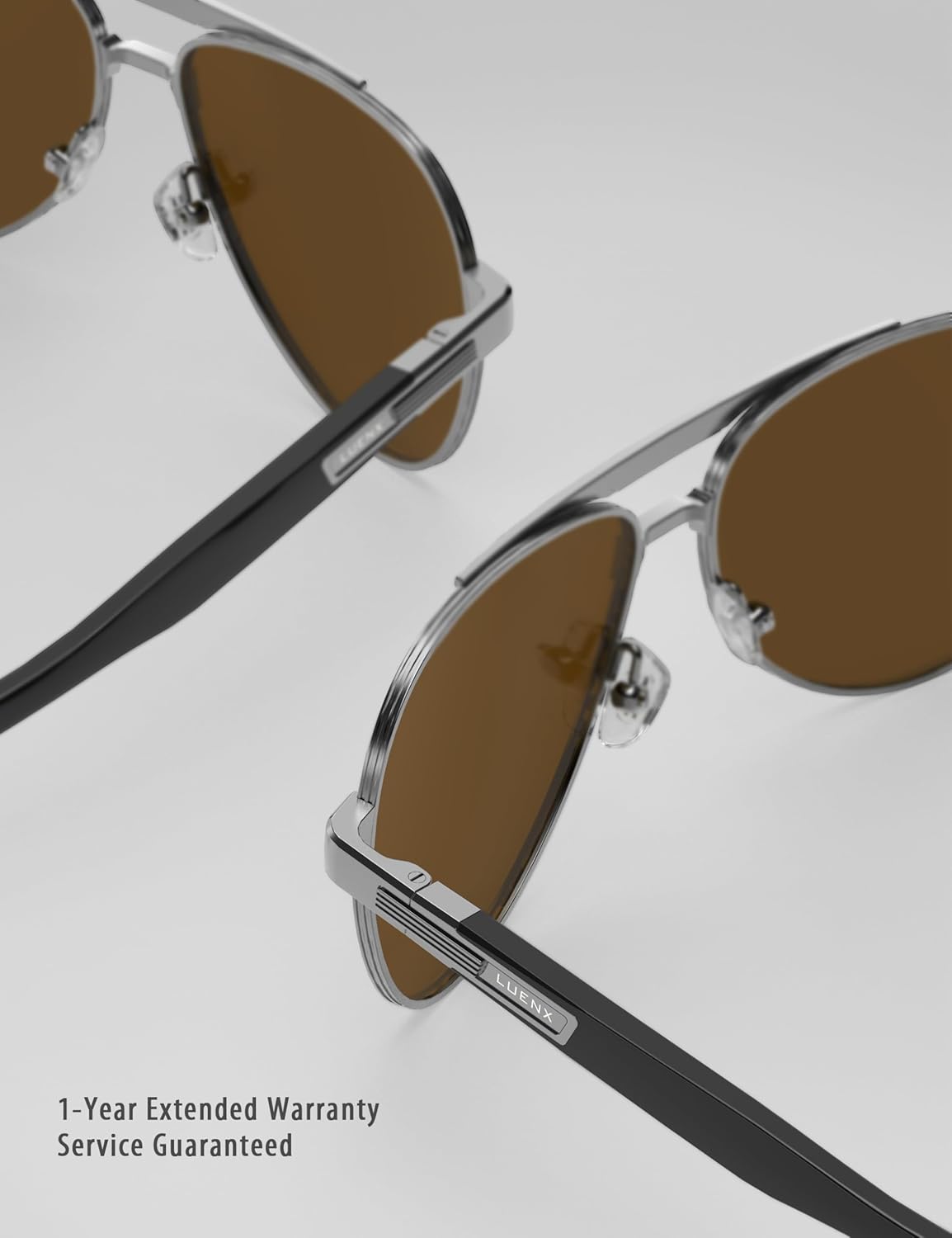 LUENX Aviator Sunglasses for Men Polarized Trendy Shades Driving UV 400 Protection Brown/Gunmetal Frame image 6 of 6 B0F9WW47RF