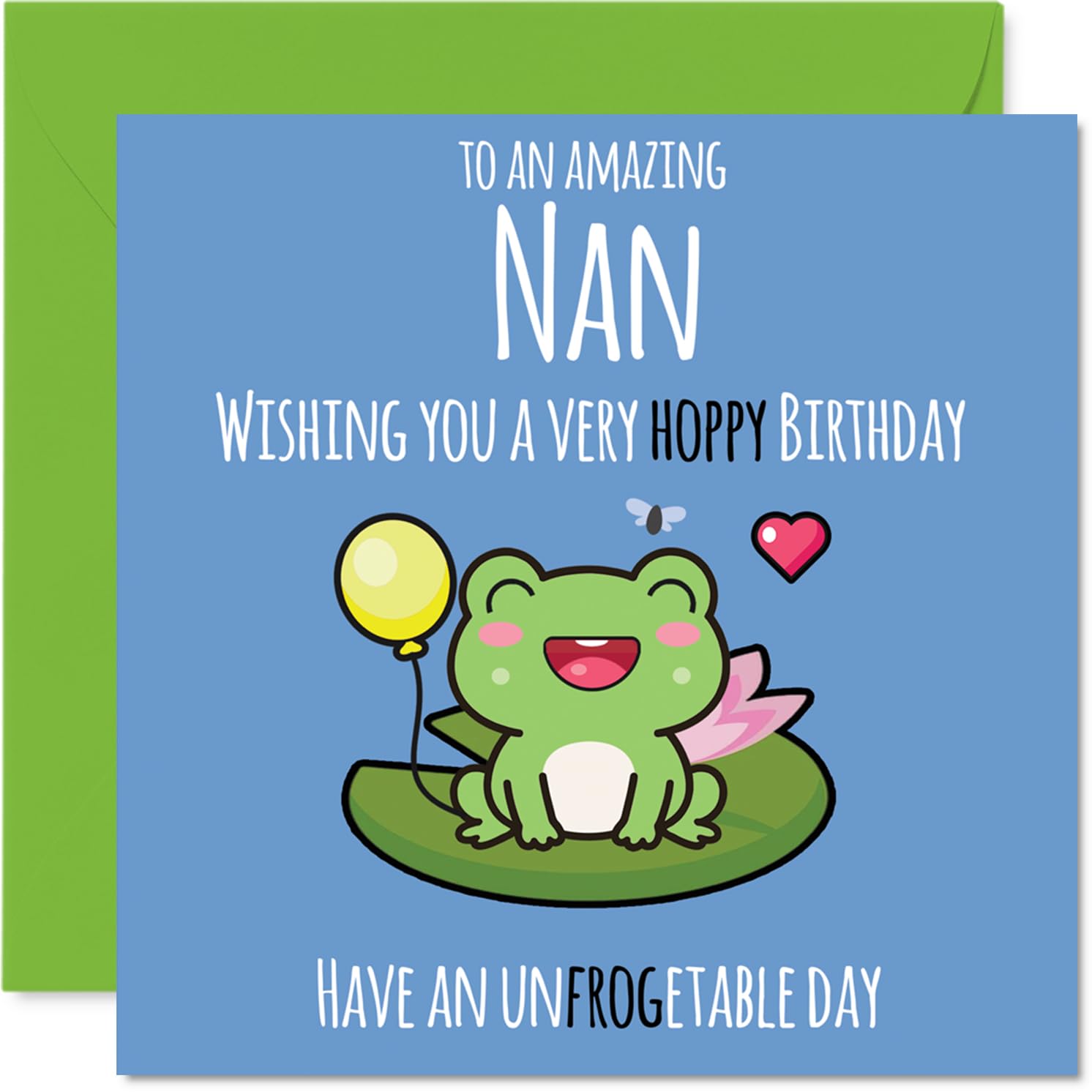 Nan Birthday Card - Cute Frog - Happy Birthday Card for Nan from Grandson Granddaughter, 145mm Mothers Day Greeting Cards