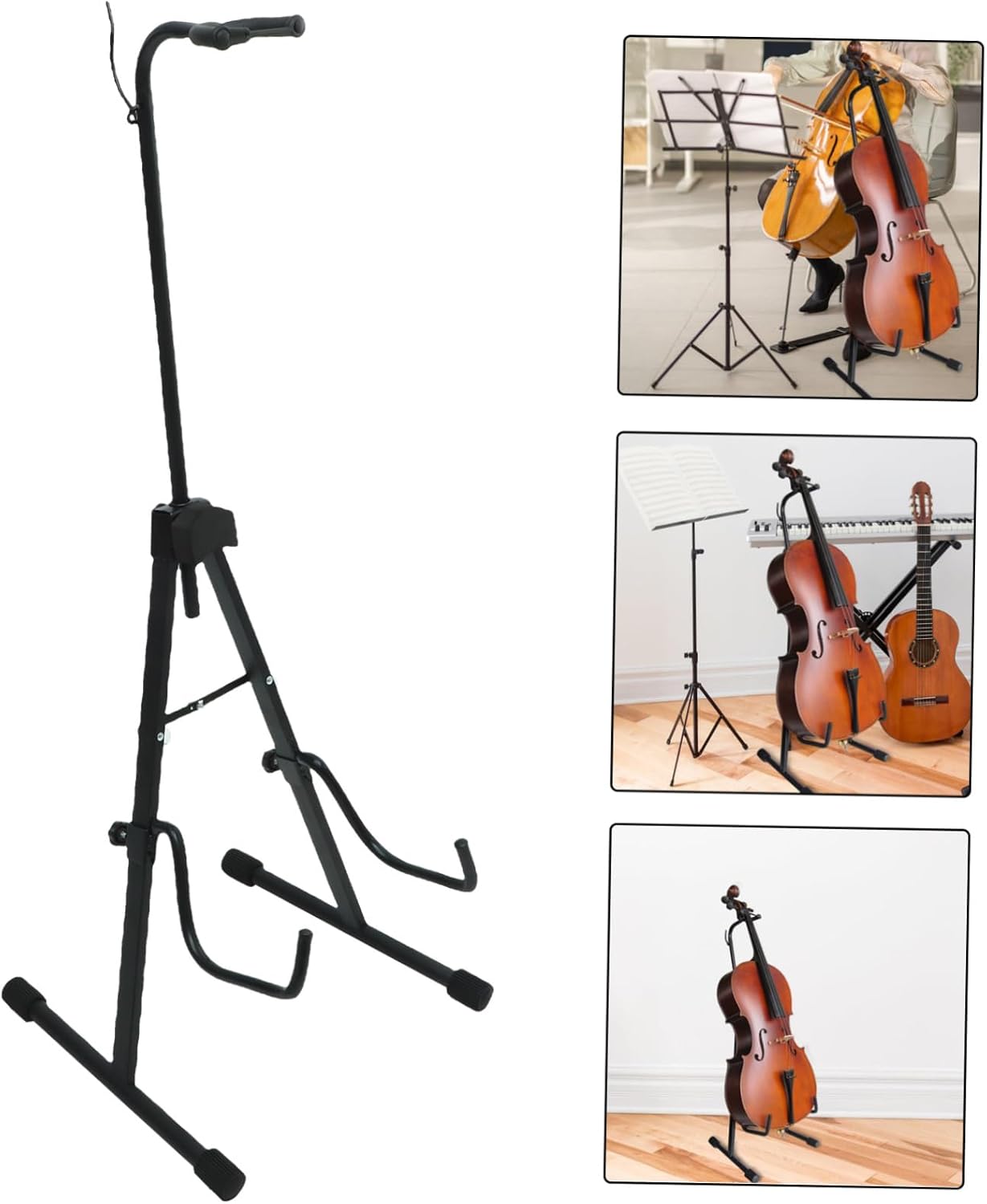 VANZACK Adjustable Cello Stand for Home Use Portable Violoncello Holder Bracket Black for Musicians and Cello Storage