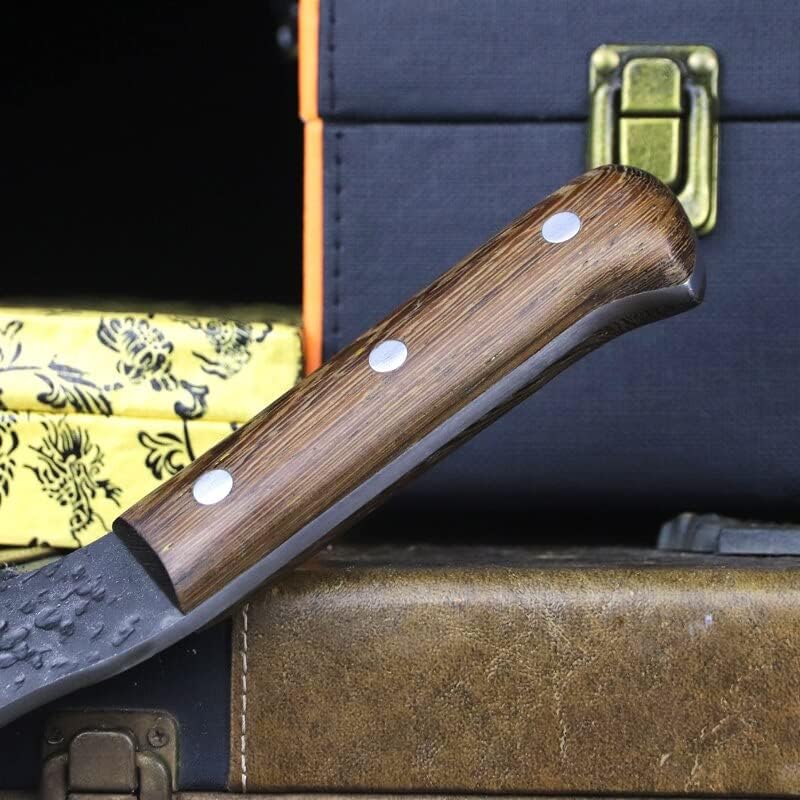 Miniatura 2 de MAYiT Cuchillo de carnicero para carne, hacha táctica afilada de acero de alto carbono forjado a mano, mango de madera de sándalo, hacha de corte de