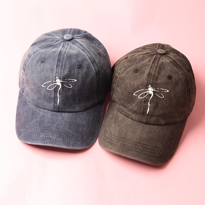 2pcs Dragonfly Print Baseball Cap Washed Distressed Casual Dad Hats Lightweight Breathable Sun Hat for Women Black - Image 5