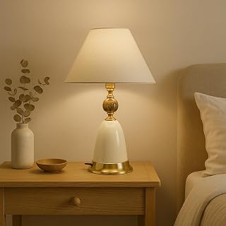 BENE Labis Modern Indoor Table Lamp | Premium Home Decor Cream and Gold Bedside Desk lamp for Living Room Bedroom Dining, Price In India