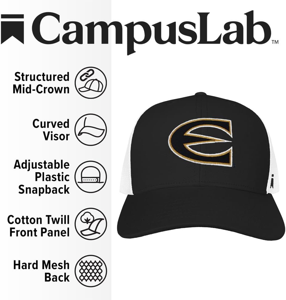 Campus Lab Official Collegiate Team Logo 1 Adjustable Snapback Trucker Hat - Unisex for Men and Women