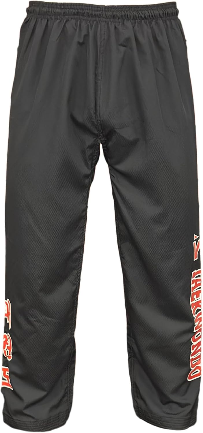 Taekwondo Training Pants – Black Lightweight 100% Polyester, Flexible Martial Arts Pants for Adults & Kids