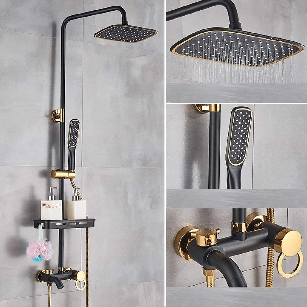 Système de douche or noir avec mitigeur et bec de baignoire pivotant