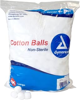 Dynarex Large Non-Sterile Cotton Balls, 1000 Count Bag - Absorbent, Latex-Free for Wound Care, Makeup Removal & Crafts