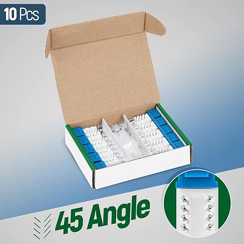 Miniatura 226 de Everest - Paquete de 10 conectores Keystone RJ45 Cat6 en ángulo de 45°, color blanco, conectores RJ45 hembra de perfil delgado, conector Keystone