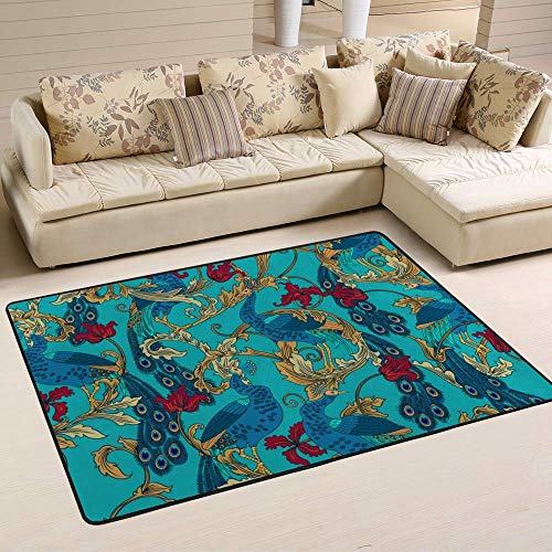 Tapis de sol super doux anti peluche bleu corail paons