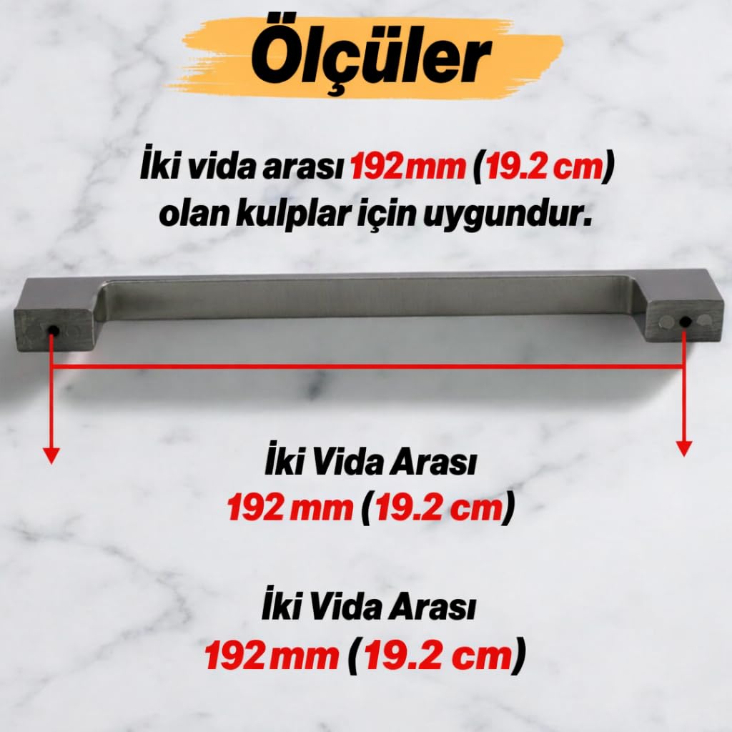 Meram (192 mm - 19.2 cm) İnox Metal Mobilya Mutfak Çekmece Dolap Dolabı Kapak Kulbu Kulpu Kulpları