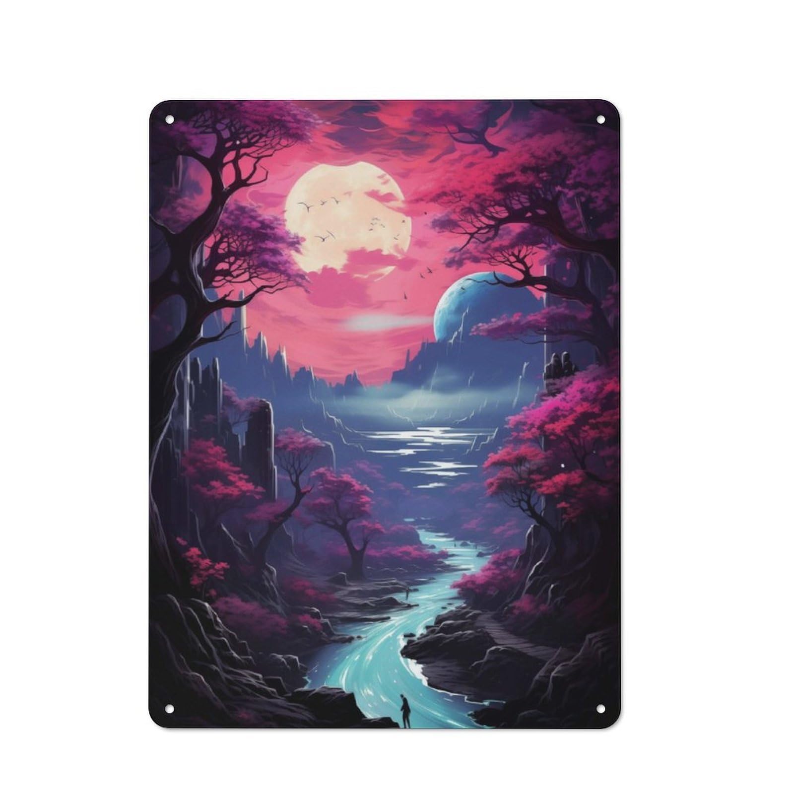 Junmoney Fantasy River Landscape Retro Metal Sign 40X30cm Featuring For Bar Or Restaurant, For Bar Decor Enthusiasts