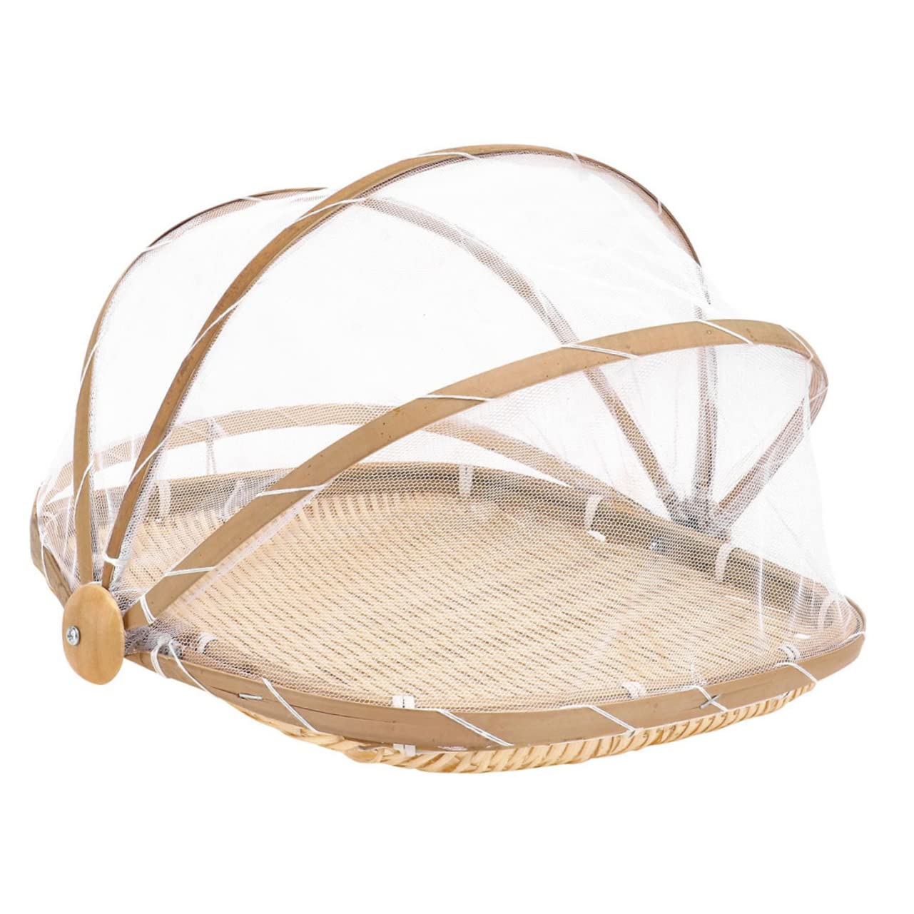 Cabilock Covered Fruit Basket Hand Woven Mesh Basket with Food Covers for Outdoor Use for Storing Snacks Breads and Fruits and Design Shape