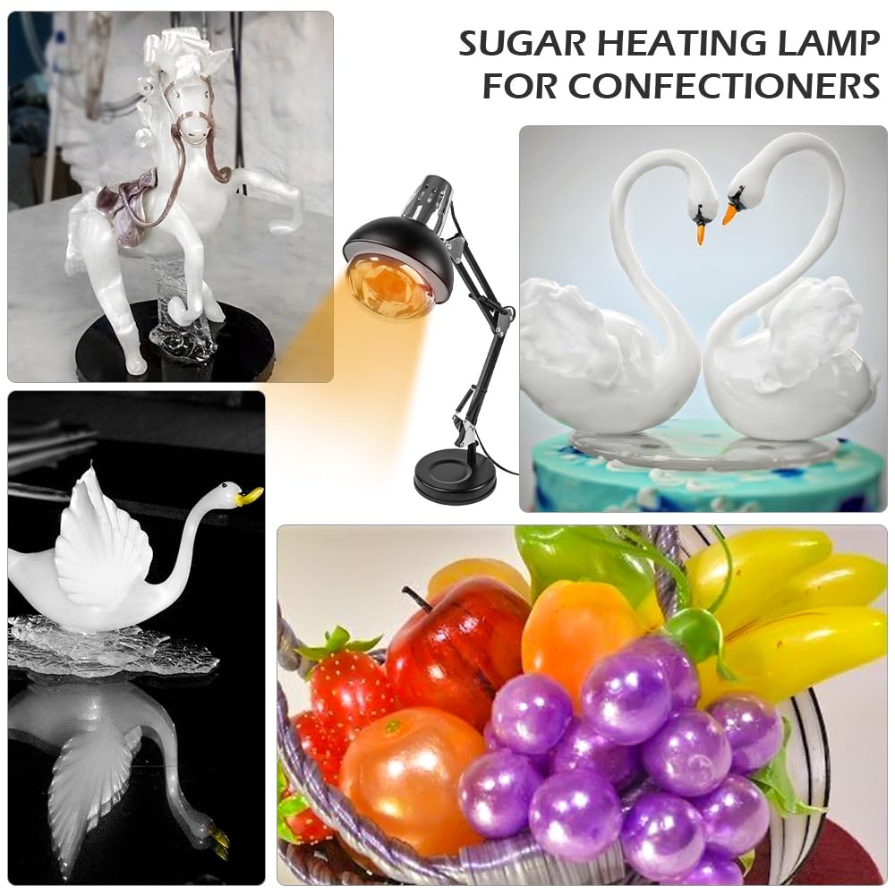 DUEBEL Lampe chauffante pour la fabrication de bonbons - Chauffe-bonbons abordable, idéal pour les débutants en art du sucre, de la pâtisserie et de la confiserie - Plaqué noir et argent
