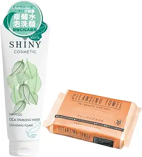 【セット品】SHINY cosmetic CICA 炭酸水クレンジングフォーム 大容量 250ml ／ クレンジングタオル 30枚入り｜韓国コスメ シカ 美肌クレンザー 美容 スキンケア 微細泡 洗顔 素肌 泡 パック 保湿 エッセンス 美容 汚れ除去 済州島 正規販売品