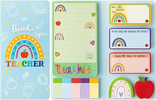 SAKINU Teacher Sticky Notes Set, Colourful Rainbow Apple Foldable Notebook, Multi-Size Tabs, Memo Pads, Teacher Appreciation Gift