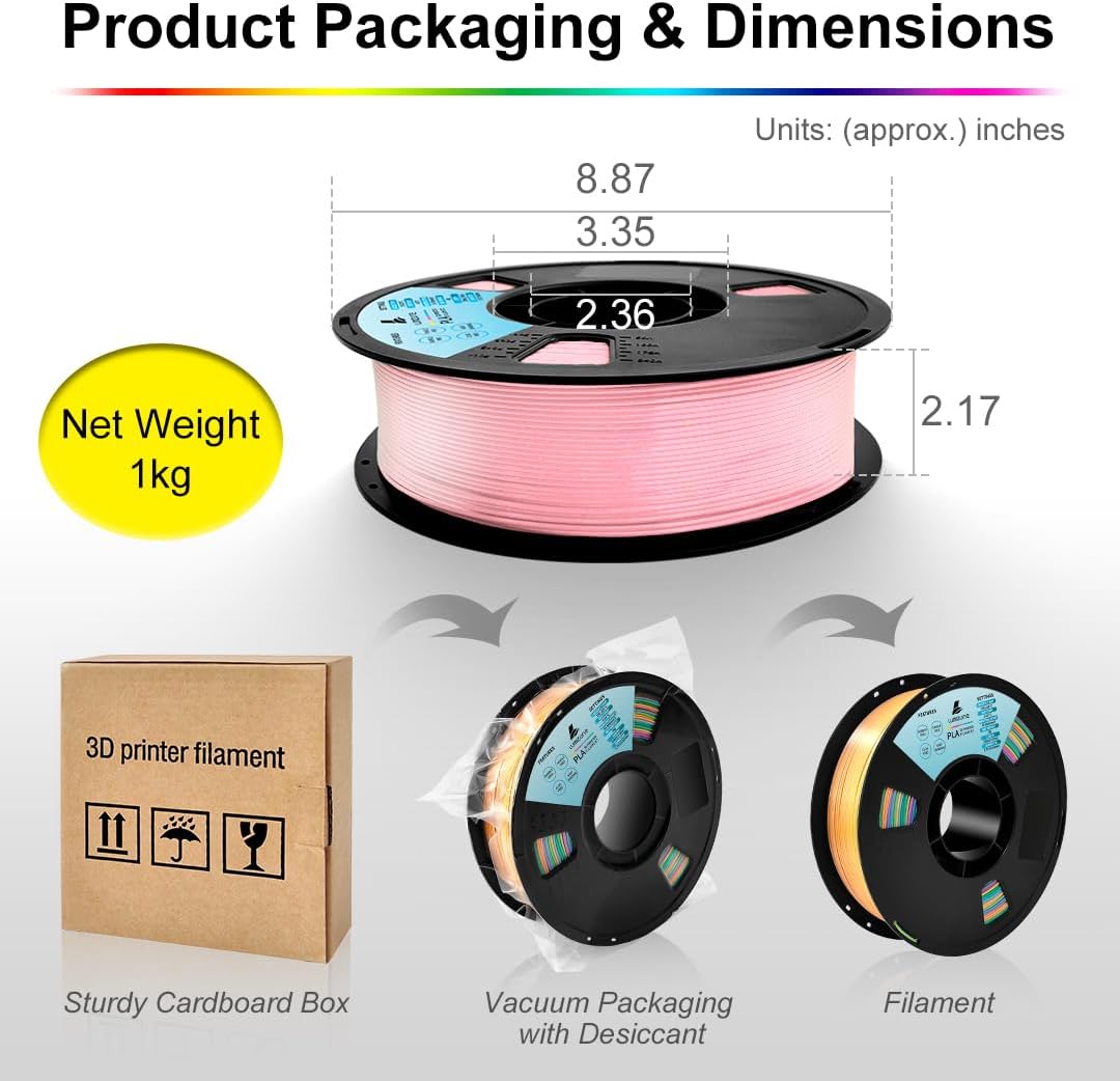 Lumizone Silk PLA Filament 1.75mm Tri-Color Gold+Silver+Copper 3D Printer Filament Dimensional Accuracy +/- 0.02mm, 1KG Spool(2.2lbs) Printing Filament Fit with Most FDM 3D Printers - Image 9