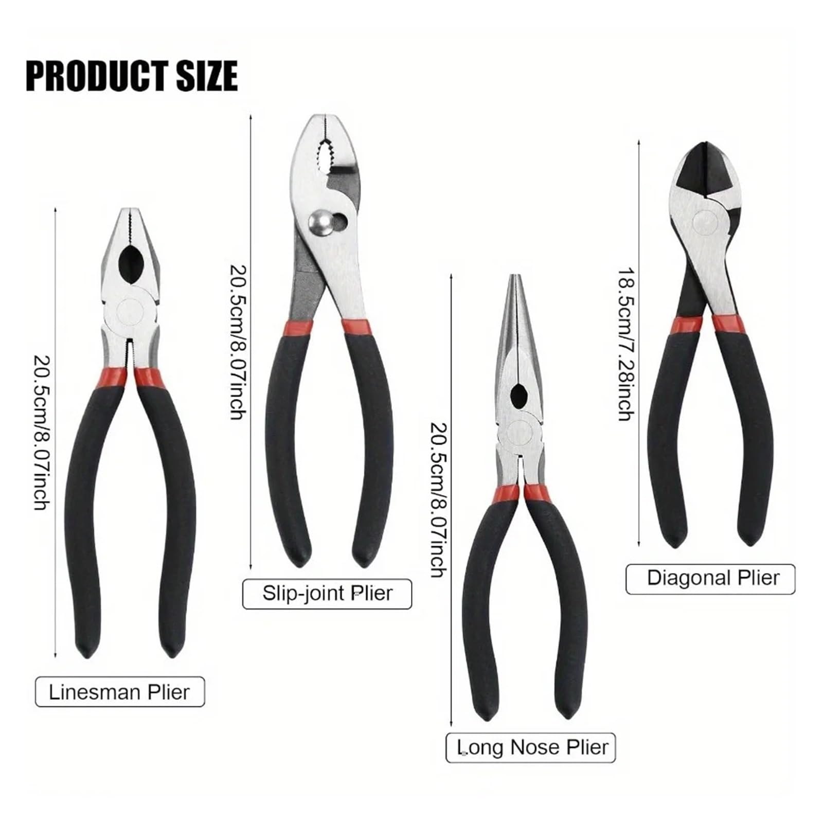 Set 4 Pinze, 8" Giunto Scorrevole, Becco Lungo, Pinze Elettricista