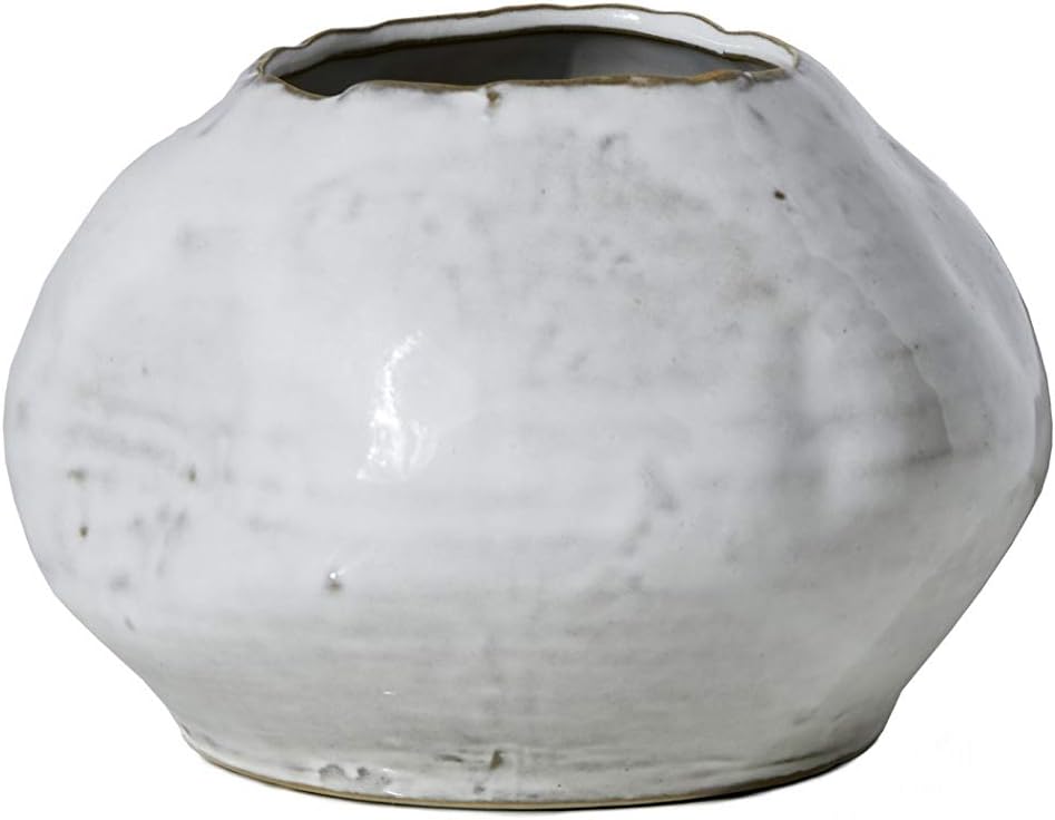 Serene Spaces Living Glazed Ceramic Fishbowl Vase- Centerpiece for Vintage Weddings, Events, Measures 4.5" Tall and 6.5" Diameter