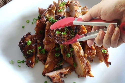 Miniatura 7 de Juego de pinzas de cocina de Vivree, para servir, de acero inoxidable, con puntas de silicón, para ensaladas y barbacoa, de 7, 9 y 12 pulgadas, Negro