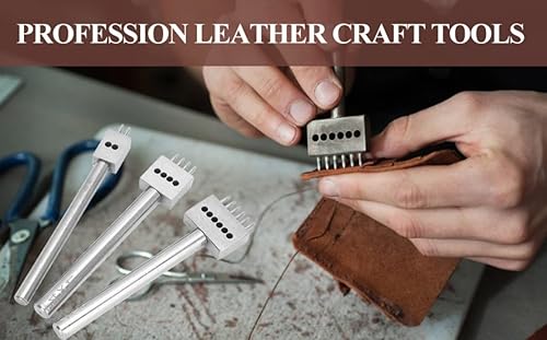 Miniatura 8 de Juego de 3 herramientas profesionales para perforar agujeros de cuero, puntada de corte para cartera, cinturón, herramienta de perforación de cuero