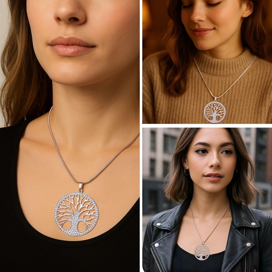 Tree of Life Necklaces for Women - Crystal Tree Charm Necklace Pendant Cute Beach Jewelry - Christmas Gifts Rose/Silver/Gold Tone Plating Size - 28 Inch with 2 inch extender Birthday Christmas Gifts