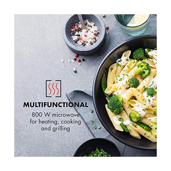 Klarstein Fine Dinesty - Mikrowelle, Mikrowellenofen mit Grill, Retro, Metall-Gehäuse, 23L Garraum, 800W Mikrowellenleistung, 1000W Grillleistung, Timer, 12 Programme, LCD-Display, rot – Bild 5