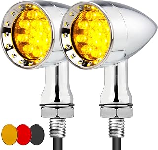 LED Bullet Turn Signals Lights Motorcycle Front Rear Indicator Universal Blinkers Compatible for Harley Davidson Cruiser Iron Softail Street Bike Honda Shadow Kawasaki Vulcan（B#Chome-Amber）