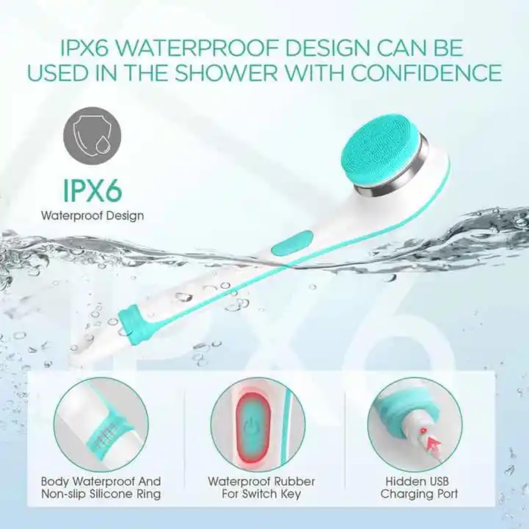Bdit accessori Spazzola per il corpo per la schiena, set di scrubber elettrico per il corpo, scrubber per la schiena per l'uso in doccia, spazzola posteriore ricaricabile USB con manico lungo, pulizia