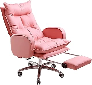 ホームオフィスチェア デスクチェア ボスチェア 人間工学に基づいたビデオゲームチェア 調節可能な高さ回転 快適なレザーリクライニング フットスツール付き (ピンク) Stabilize