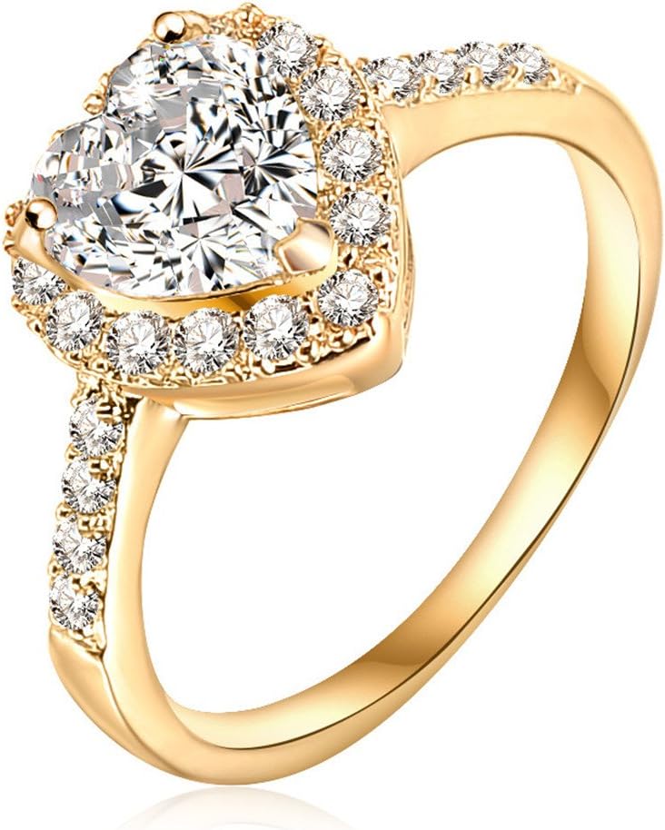 MAYFUN Shiny Jewelry Heart Shaped Rhinestone Band Ring for Girls Women (Gold, 8)