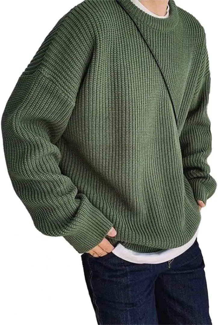 [Sweejim] メンズプルオーバールーズセーターメンズ長袖ニットセーターヒップホップジャンパー