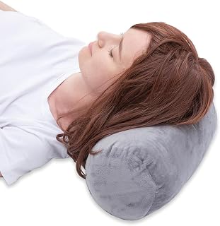1MIDDLEONE Grey Velvet Round Bolster Pillow 13x6" - Removable Cover Tube Roll Cervical Neck Support for Head, Back, Legs