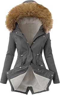 JINGAN Ladies Jackets Women Daily Plus Size Winter Coat Lapel Collar Jacket Vintage Thicken Coat Jacket Warm Hooded Thick Padded Outerwear Womens Western Jacket Long Puffer Coats for Women