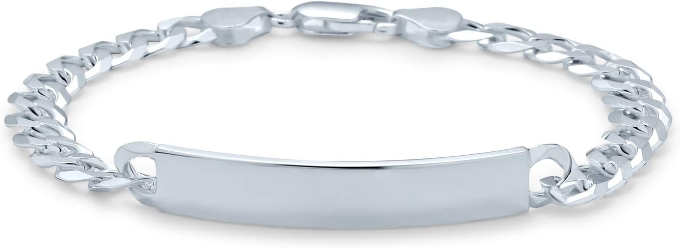Bling Jewelry Unisex Personalize Bar Name Plated identification ID Bracelet For Men with Mariner, Curb, Figaro, Link Chain .925 Sterling Silver Made In Italy 7,8,8.5,9 Inch Customizable - Image 2